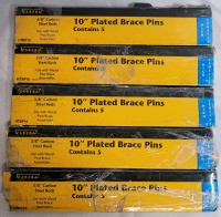 New - Zareba 10"&times;3/8" Plated Brace Pins / Carbon Steel Rods . 5 Packs / 5 Per Pack