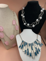Three Dramatic Double strand Necklaces & Art Deco