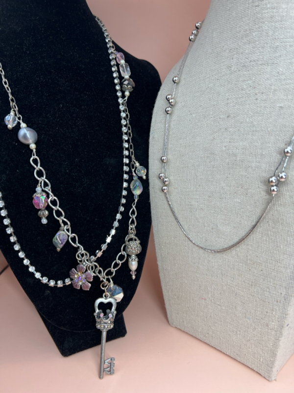 Toggle Rhinestone necklace Skeleton Key MILOR Italy silver strand