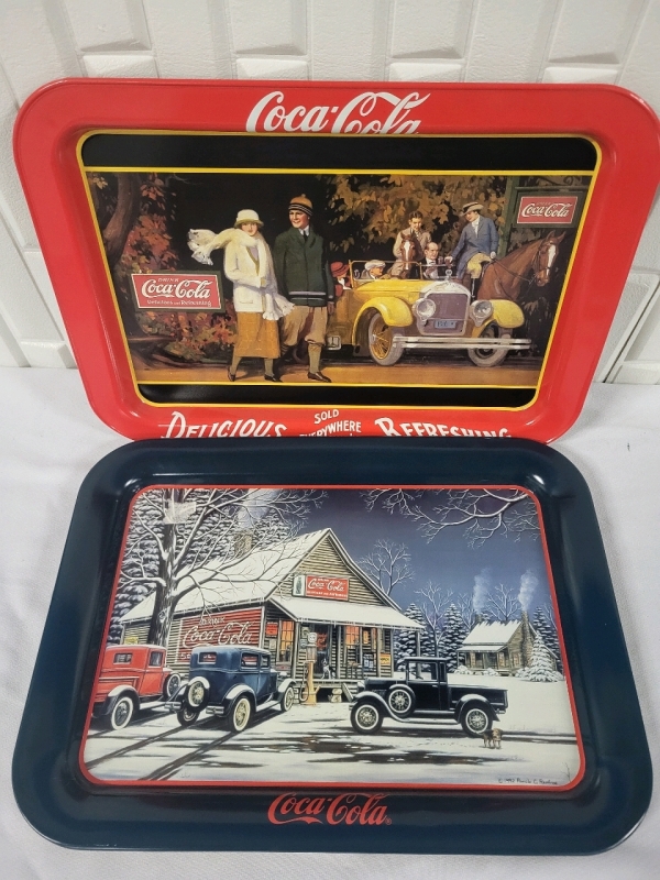 2 Vintage Coca-Cola Collectible Metal Trays - 17.5"&times;13"