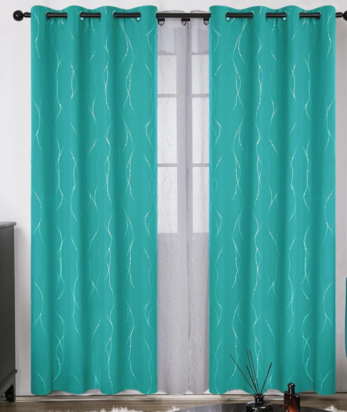 NEW Deconovo Teal Blackout Curtains for Bedroom and Living Room , 84 Inch Long - Light Blocking Window Drapes with Floral Pattern (52 x 84 Inch , Turquoise , 2 Panels)