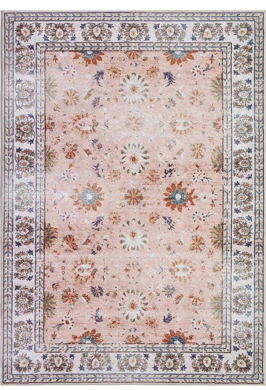NEW BRICHOEE Vintage Machine Washable Area Rug 5&rsquo; x 7&rsquo; Blush Low-Pile Indoor Floral Print Carpet Non Slip Printed Persian Boho Rug for Living Room