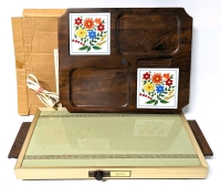 Vintage Sears Electric Tray & Vintage Wood & Tile Serving / Charcuterie Tray w Original Box