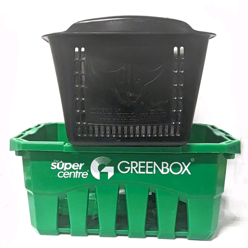 2 Shopping Bins : Super Center Green Box & Knob Hill Farms Black Pin
