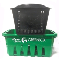 2 Shopping Bins : Super Center Green Box & Knob Hill Farms Black Pin