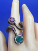 Emerald Ruby Bypass Indian ring Green Agate spray Brooch Stone Earrings - 6