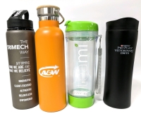 4 New Branded Travel Tumblers & Bottles: Teami, Trimech, A&W & Purina