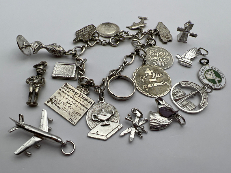 Sterling Vintage Charm Bracelet with Charms plus 8 more