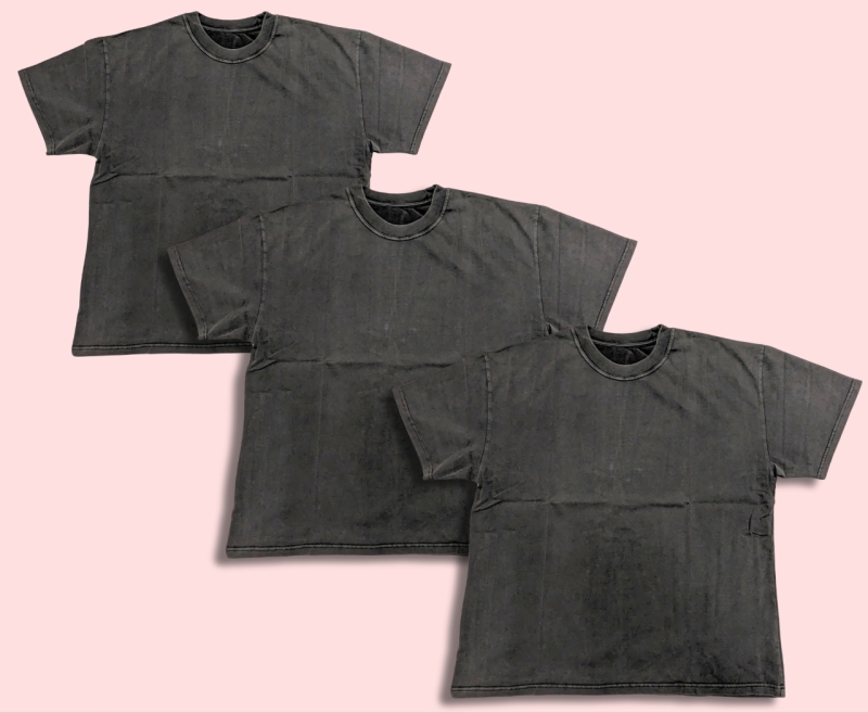 3 New Size Medium Black Acid Washed T-Shirts 100% Organic Cotton