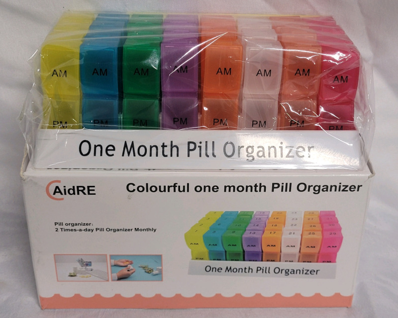 New - AidRE Colourful One Month Pill Organizer , 2-Times a Day Monthly Pill Organizer