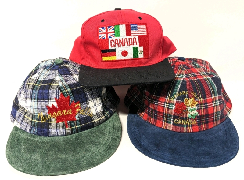 3 Vintage Niagara Falls & Canada Embroidered Souvenir Hats (New Old Stock) One Size Fits Most