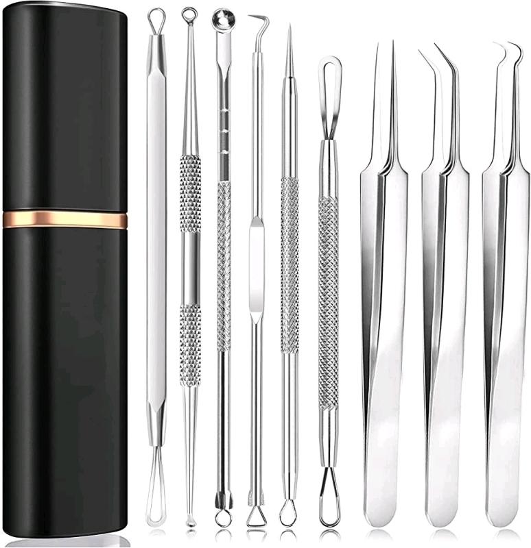 New 10-Piece Pimple Popper / Blackhead Extractor/ Skin Care Tool Set with Case.