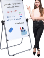 Stand White Board, Double Sided Magnetic Dry Erase Board Height Adjustable Whiteboard with Sturdy Aluminum Frame for Home Office Classroom, 36 x 24 Inch