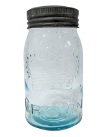 Vintage CROWN D7 Light Blue Glass Mason Jar with Lid approx 24oz