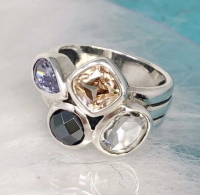 925 Sterling CZ Hematite Quartz Wine Flight Ring S9