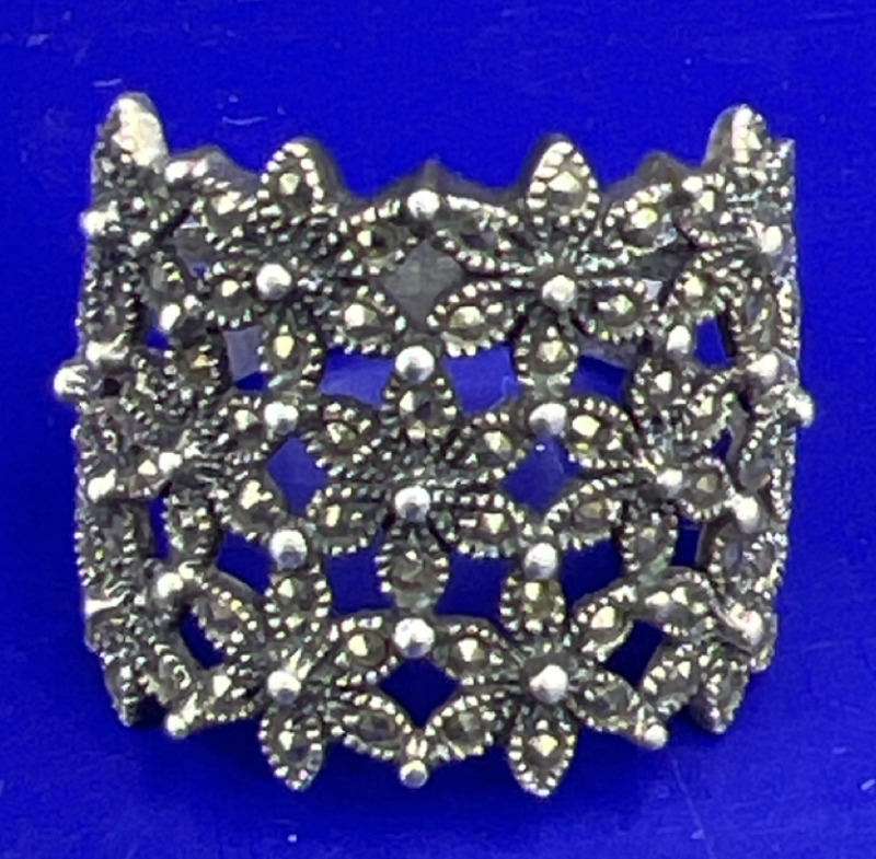 Statement Marcasite Sterling Silver Ring Size 10