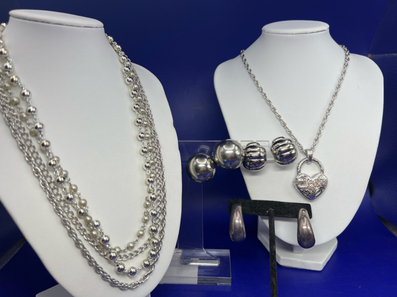Sterling Hoops & Vintage Signed Necklaces and Earrings