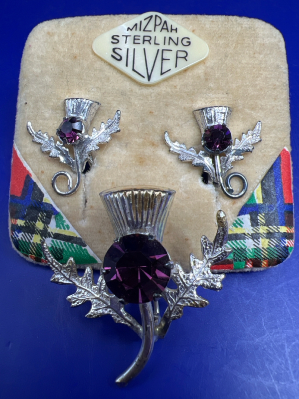 Sterling Silver Thistle Brooch Earring Set