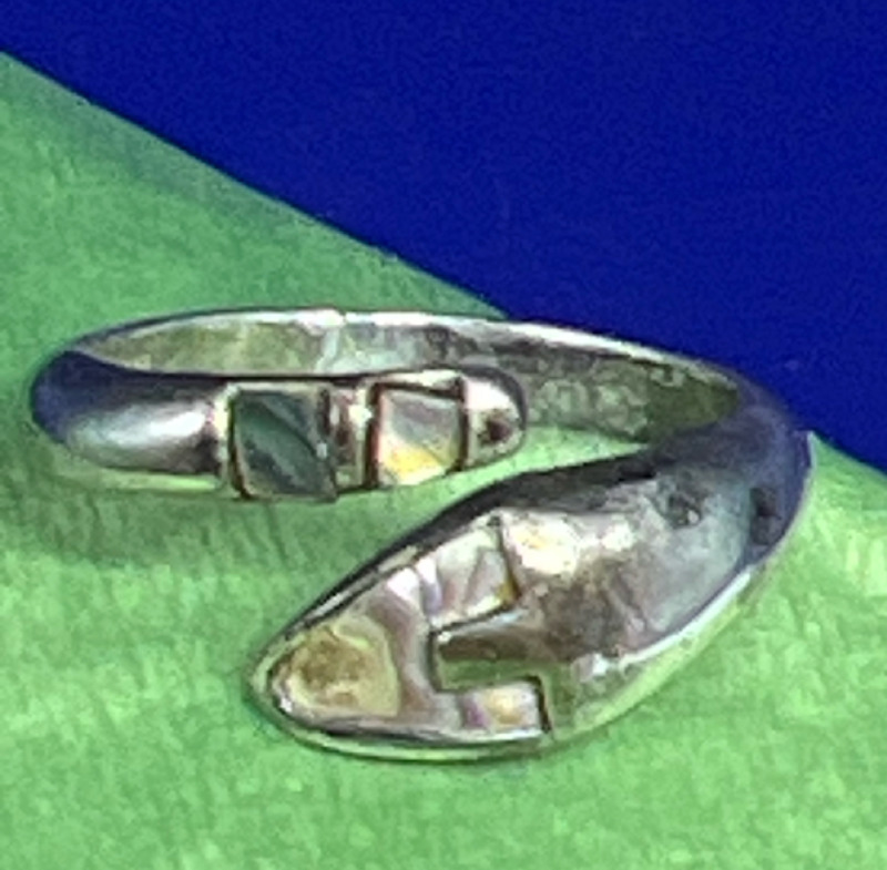 Sterling Silver Snake Abalone Taxco Mexico signed Ring