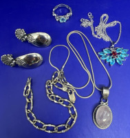 925 Sterling Silver Roped Rose Quartz Pendant & Bracelet Ring
