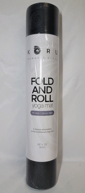 KORU Fold and Roll Yoga Mat , 24"&times;68" . Black & Grey - New , Sealed