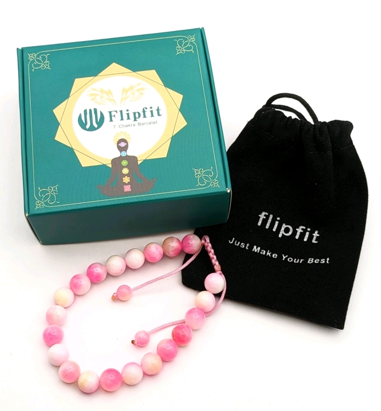 New FlipFit 7 Chakra 8mm Pretty Pink Stone Bracelet.