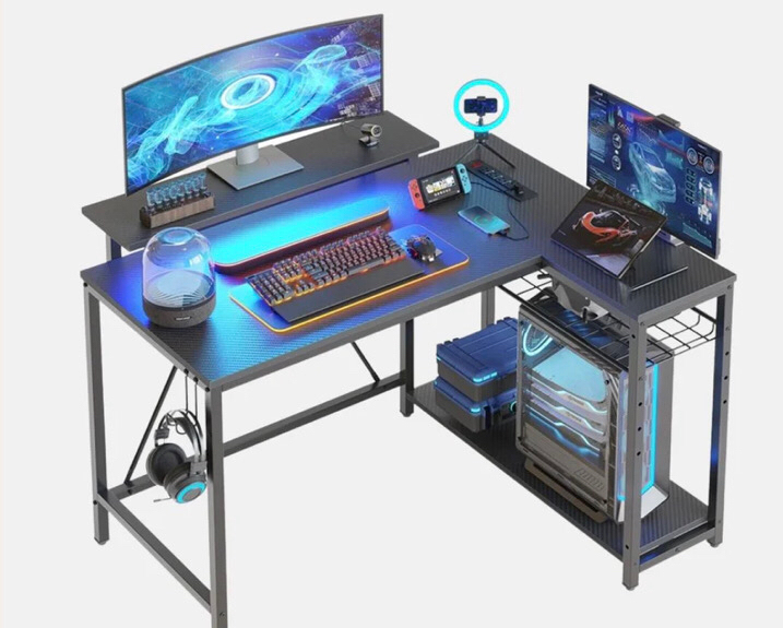 New Small L Shaped Desk with Charging Port & LED Strip.