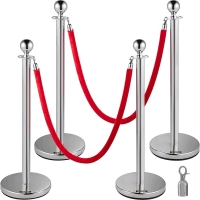 VEVOR 4pcs Stainless Steel Stanchion Posts Queue, Black Velvet Ropes Silver Base .