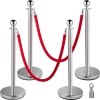 VEVOR 4pcs Stainless Steel Stanchion Posts Queue, Black Velvet Ropes Silver Base .