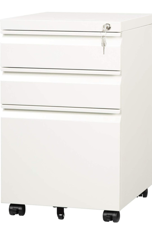 NEW DEVAISE 3-Drawer Mobile File Cabinet (Under Office Desk), Assembled Except Casters, Fits Letter/Standard Sizes, White