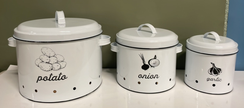 NEW 3 in 1 White potato , onion and garlic storage bin