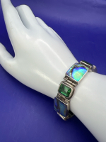 925 Sterling Silver Abalone Green Stone Toggle Bracelet