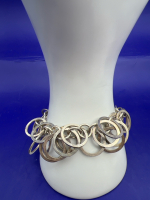 Chunky Mexico Sterling Silver<br/>925 Bold Multi Ring Link<br/>Bracelet