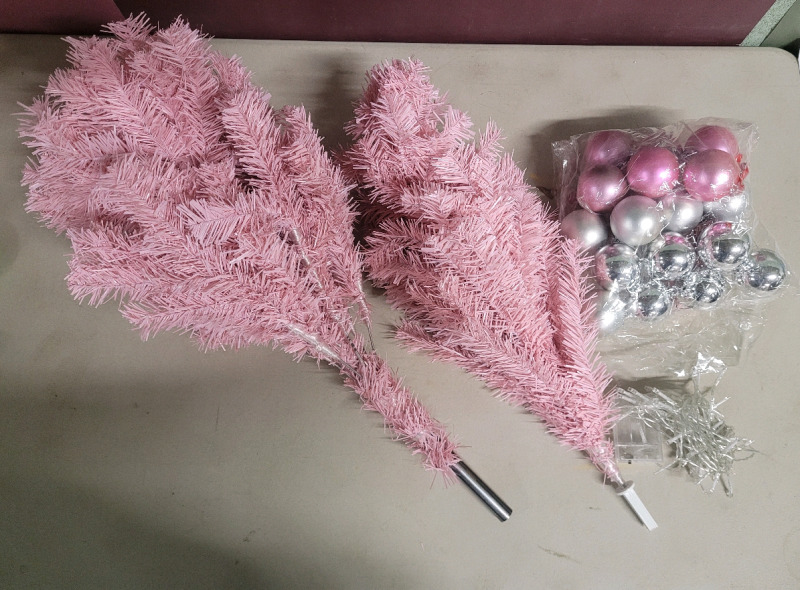 4ft Pink Christmas Tree with Lights and Decorations . No Stand