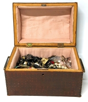 Vintage Wooden Chest with Unsorted Jewelry Contents
