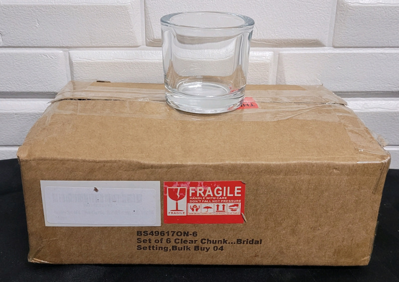New - Set of 6 Clear Chunk Glass Tealight Holders , 2.5" Tall