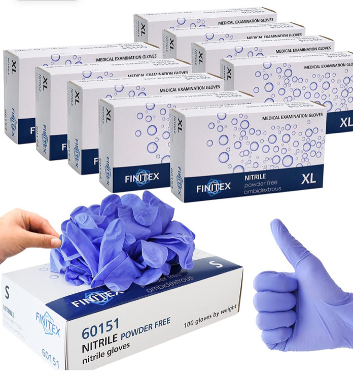 1000 New FINITEX Ice Blue Nitrile Exam Gloves Powder-free 1000 PCS Medical Gloves Examination Home Cleaning Food Gloves Medium