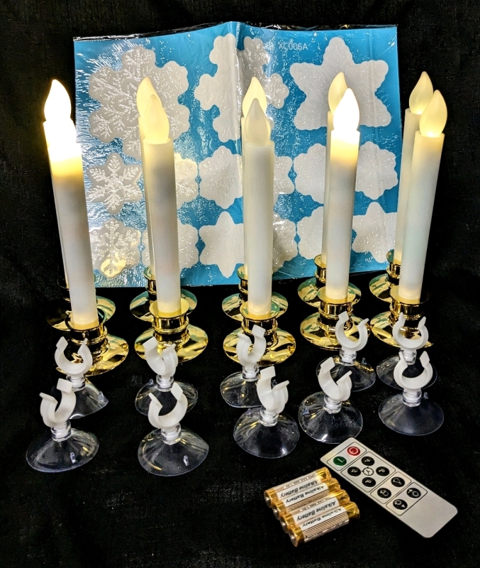 10 Remote Controlled Artificial Candles with Suction Cup Handles & Candlestick Bases (As-Is)