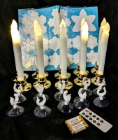10 Remote Controlled Artificial Candles with Suction Cup Handles & Candlestick Bases (As-Is)