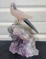 Sodalite Rose Quartz and Amethyst Tucan Sculpture . Measures 5 1/4" tall