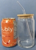 2 New Glass Tumblers with Glass Straws & Bamboo Wood Lids. - 2