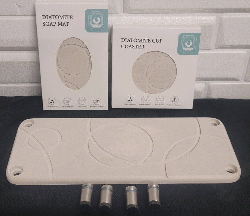 New - 3pc Instant Dry Sink Organizer w/Diatomite Coasters, Fast Drying Stone