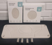 New - 3pc Instant Dry Sink Organizer w/Diatomite Coasters, Fast Drying Stone