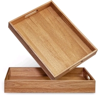New - Acacia Wood Serving Tray with Handles , Set of 2 . See Photos for measurements