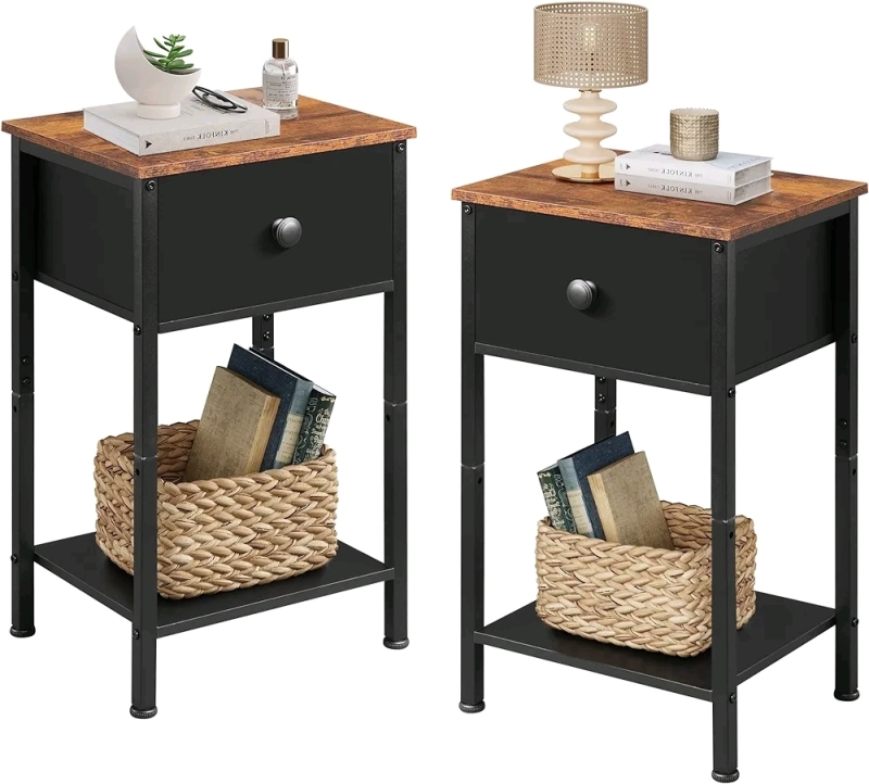 2 New WLIVE 2 Tier End Tables with Drawer - ABZ019