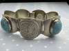 Sterling Link Statement Bracelet Oval Turquoise