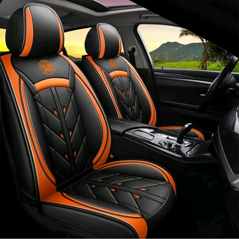 New YXQYOEOSO Comfortable Faux Leather Auto Car Seat Covers 5 Seats Full Set Universal Fit (Black & Orange)