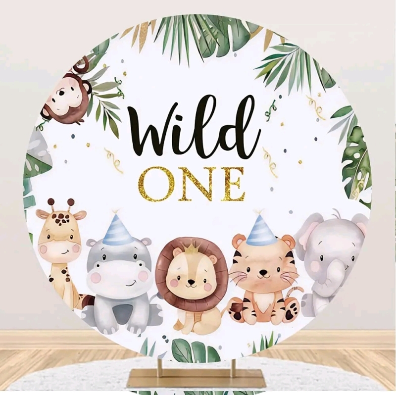 Wild One Round Backdrop Cover 6.5 ft, Wild Animal Jungle Circle Backdrop Stand Cover Safari Animal Round Tropical Backdrop Stand is missing.