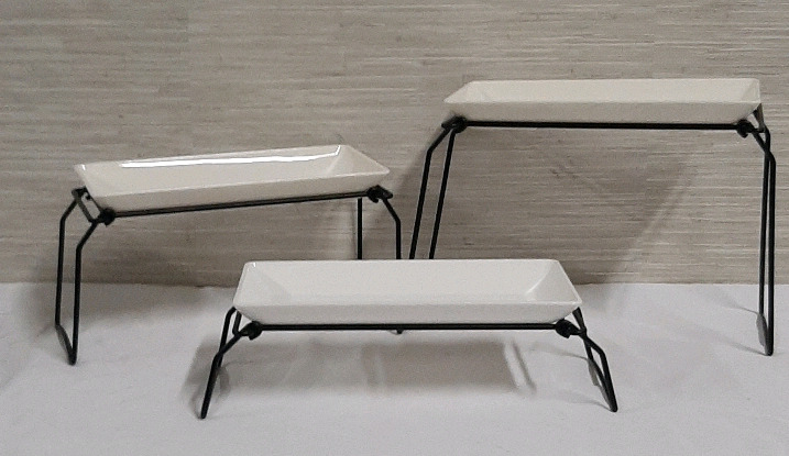 New 3 Tier Serving Set Top tier is 9 inches high and each of the.plastic trays measure 11.5 x 5.75"