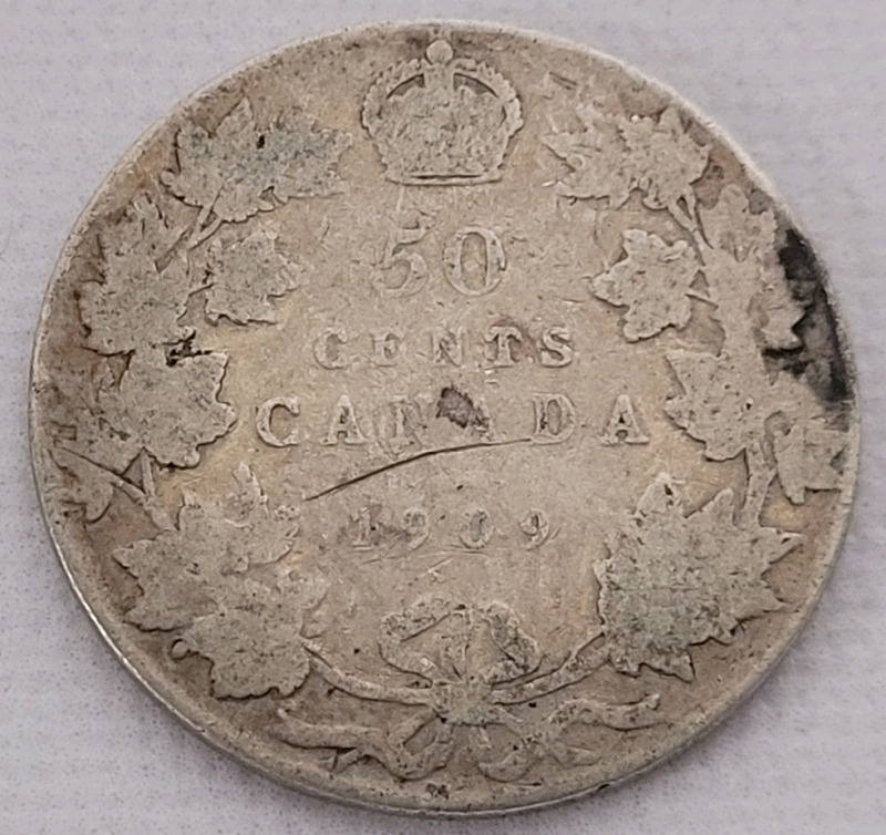 1909 Canadian Silver Edward VII 50 Cent Half Dollar